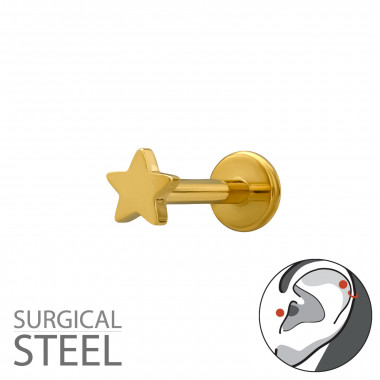 1.2X8Mm (16G) Star Tragus, Helix, Upper Ear Piercing Gold Color - 316 Surgical Steel Steel SD50590
