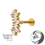 1.2X8Mm (16G) Curved Marquise Fan Tragus, Helix, Upper Ear Piercing Gold Color - Brass Steel SD50591