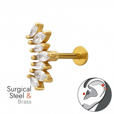 1.2X8Mm (16G) Curved Marquise Fan Tragus, Helix, Upper Ear Piercing Gold Color - Brass Steel SD50591