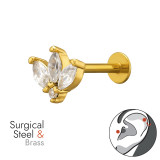 1.2X8Mm (16G) Three Petal Flower Tragus, Helix, Upper Ear Piercing Gold Color - Brass Steel SD50592