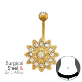 Floral Sunburt 1.6X10Mm (14G) Gold Color Curved Barbell Zinc & Stainless - Zinc Steel SD50601