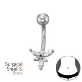 Flower Marquise-Cut 1.6X10Mm (14G) Curved Barbell Stainless & Brass - Brass Steel SD50602