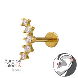 Cluster Bar 1.2X8Mm (16G) Tragus, Helix, Upper Ear Piercing Gold Color Barbell Stainless & Brass - Brass Steel SD50604