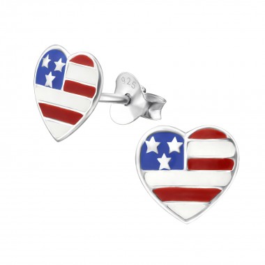 USA Heart - 925 Sterling Silver Kids Ear Studs SD13271