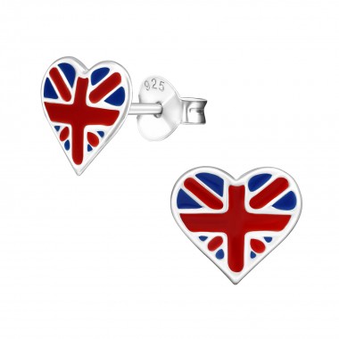 England Heart - 925 Sterling Silver Kids Ear Studs SD13274