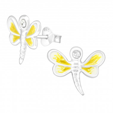Yellow dragonfly - 925 Sterling Silver Kids Ear Studs SD17667