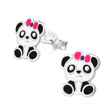 Panda with bow - 925 Sterling Silver Kids Ear Studs SD19638