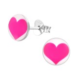 Pink heart - 925 Sterling Silver Kids Ear Studs SD19794