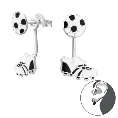 Football And Boots - 925 Sterling Silver Kids Ear Studs SD28004