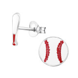 Baseball And Baseball Bat - 925 Sterling Silver Kids Ear Studs SD28115