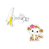 Monkey And Banana - 925 Sterling Silver Kids Ear Studs SD29133