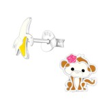 Monkey And Banana - 925 Sterling Silver Kids Ear Studs SD29133