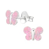 Glittering Butterfly - 925 Sterling Silver Kids Ear Studs SD30266
