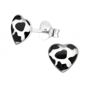 Cow Print Heart - 925 Sterling Silver Kids Ear Studs SD31705