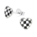 Checkered Heart - 925 Sterling Silver Kids Ear Studs SD31714