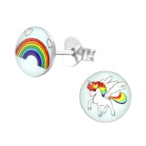 Rainbow And Unicorn - 925 Sterling Silver Kids Ear Studs SD31961