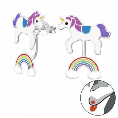 Unicorn And Rainbow - 925 Sterling Silver Kids Ear Studs SD35344