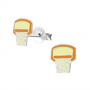 Basketball Hoop - 925 Sterling Silver Kids Ear Studs SD35942