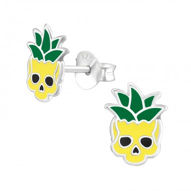 Pineapple Skull - 925 Sterling Silver Kids Ear Studs SD37066