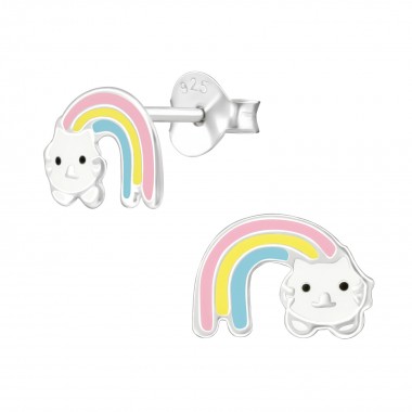 Rainbow Cat - 925 Sterling Silver Kids Ear Studs SD38389