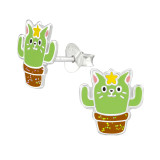 Cactus Cat - 925 Sterling Silver Kids Ear Studs SD38671