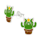 Cactus Cat - 925 Sterling Silver Kids Ear Studs SD38671