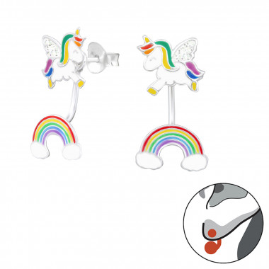 Unicorn And Rainbow - 925 Sterling Silver Kids Ear Studs SD39860