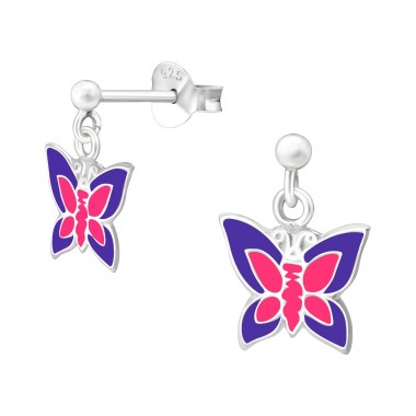 Hanging Butterfly - 925 Sterling Silver Kids Ear Studs SD40302