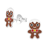 Gingerbread Man - 925 Sterling Silver Kids Ear Studs SD40506