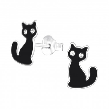 Black Cat - 925 Sterling Silver Kids Ear Studs SD41515