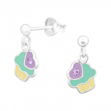 Hanging Cupcake - 925 Sterling Silver Kids Ear Studs SD42172