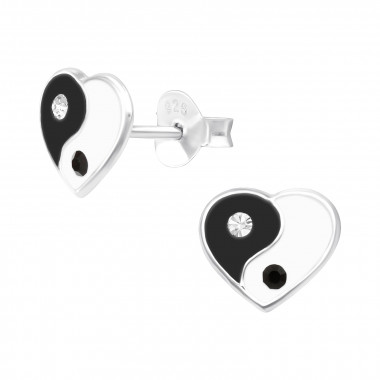 Yin-Yang Heart - 925 Sterling Silver Kids Ear Studs SD42925