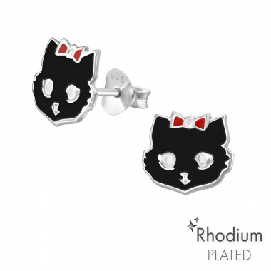 Cat - 925 Sterling Silver Kids Ear Studs SD43219