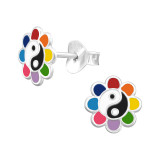 Yin-Yang Flower - 925 Sterling Silver Kids Ear Studs SD43813