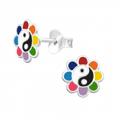 Yin-Yang Flower - 925 Sterling Silver Kids Ear Studs SD43813