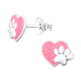 Heart And Paw Print - 925 Sterling Silver Kids Ear Studs SD43869
