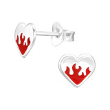 Flaming Heart - 925 Sterling Silver Kids Ear Studs SD44156