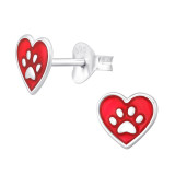 Heart And Paw Print - 925 Sterling Silver Kids Ear Studs SD44624