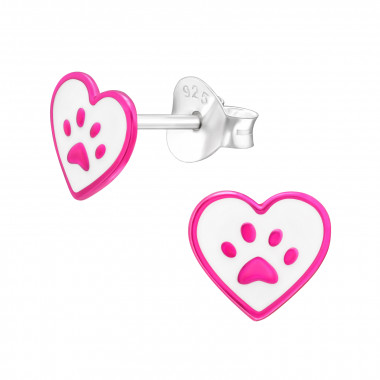 Heart And Paw Print - 925 Sterling Silver Kids Ear Studs SD44714