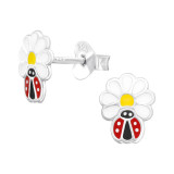 Flower Lady Bug - 925 Sterling Silver Kids Ear Studs SD44716