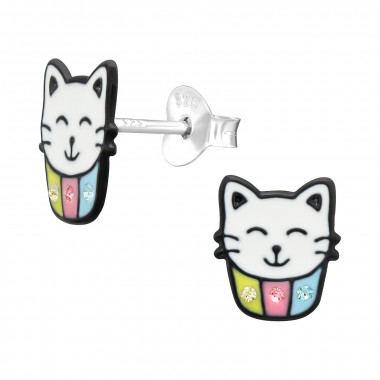 Cat - 925 Sterling Silver Kids Ear Studs SD45563