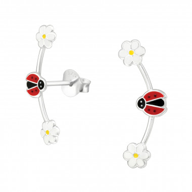 Lady Bug & Daisies - 925 Sterling Silver Kids Ear Studs SD46104