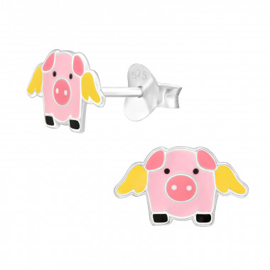 Flying Pig - 925 Sterling Silver Kids Ear Studs SD46190