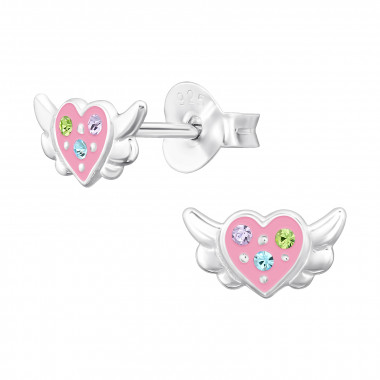Winged Heart - 925 Sterling Silver Kids Ear Studs SD47301