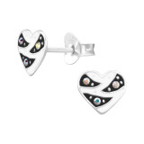 Striped Heart - 925 Sterling Silver Kids Ear Studs SD47317