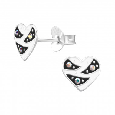 Striped Heart - 925 Sterling Silver Kids Ear Studs SD47317