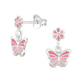 Flower And Butterfly - 925 Sterling Silver Kids Ear Studs SD47834