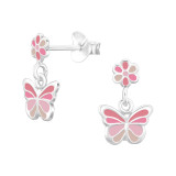 Flower And Butterfly - 925 Sterling Silver Kids Ear Studs SD47834