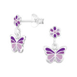 Flower And Butterfly - 925 Sterling Silver Kids Ear Studs SD47835