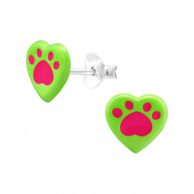 Heart And Paw Print - 925 Sterling Silver Kids Ear Studs SD48734